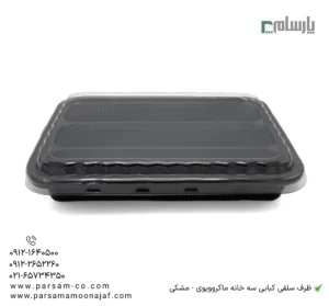 ظرف سلفی کبابی سه خانه ماکروویوی کد 708 آیاتای – مشکی -🍢 ظرف سلفی کبابی سهخانه ماکروویوی مشکی | مخصوص کباب-زاویه دیگر