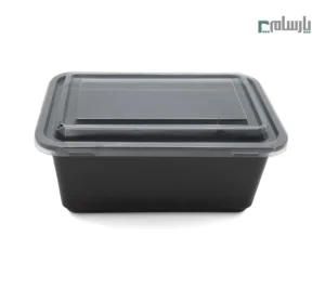 ظرف یکبار مصرف تک پرسی مشکی مستطیل با درب شفاف پریما-🍱ظرف مقاوم برای وعده کامل