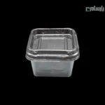 ظرف یکبار مصرف فینگر کاپ مربع زیره مشکی-پت-🍮 ظرف فینگر کاپ مربع زیره مشکی پت | بسته‌بندی جذاب فست‌فود
