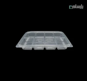 ظرف یکبار مصرف 8 خانه درب لولایی-پت-ظرف ۸ خانه درب لولایی پت | بستهبندی غذاهای ترکیبی