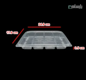 ظرف یکبار مصرف 8 خانه درب لولایی-پت-ابعاد