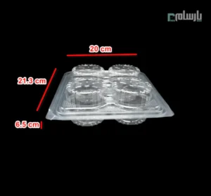 ظرف یکبار مصرف کاپ کیک ۴ خانه-پت-ابعاد