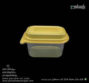ظرف یکبار مصرف فینگر کاپ مستطیل زیره زرد-پت-🍮 ظرف فینگر کاپ مستطیل زیره زرد پت | بستهبندی دسر لوکس-زاویه دیگر