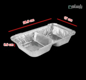 ظرف یکبار مصرف دو خانه مرغی عمیق آلومینیومی سبز کد 220-ابعاد