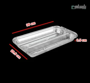 ظرف یکبار مصرف دو خانه کبابی آلومینیوم سبک سبز کد 119-ابعاد