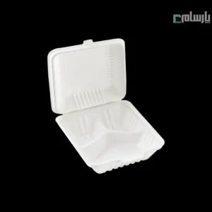 ظرف یکبار مصرف گیاهی سه خانه درب دار آملون
