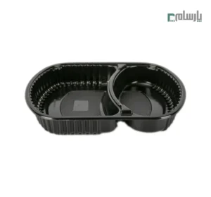 ظرف یکبار مصرف دو خانه مشکی مهرپارسا کد 602 🍱 – مناسب نگهداری و گرم کردن انواع غذاها در مایکروویو، مقاوم و بهداشتی برای استفاده خانگی و رستورانی.