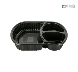 ظرف یکبار مصرف مشکی سه خانه مهرپارسا کد 603 🍱 – مناسب نگهداری و گرم کردن انواع غذاها در مایکروویو، مقاوم و بهداشتی برای استفاده خانگی و رستورانی.