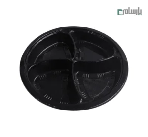 ظرف یکبار مصرف چهار خانه مشکی مهرپارسا کد FT104 🍱 – مناسب نگهداری و گرم کردن انواع غذاها در مایکروویو، مقاوم و بهداشتی برای استفاده خانگی و رستورانی.