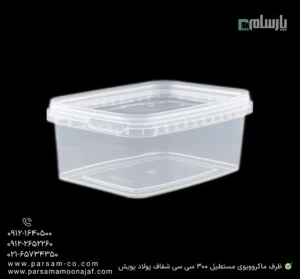 ظرف یکبار مصرف ماکروویوی مستطیل 300 سی سی شفاف پولاد پویش – 🥡 ظرف مستطیل شفاف 300cc پولاد پویش | مقاوم و پرکاربرد-زاویه دیگر