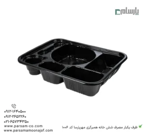 ظرف یکبار مصرف شش خانه همبرگری مهرپارسا کد 1006 – 🍔 ظرف 6 خانه همبرگری مهرپارسا | مخصوص فستفود-زاویه دیگر