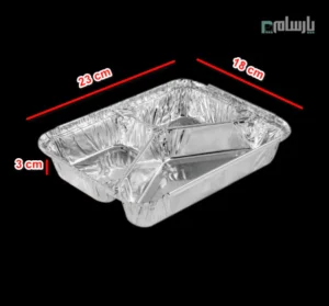 ظرف یکبار مصرف آلومینیومی سه خانه زرد کد 729-ابعاد