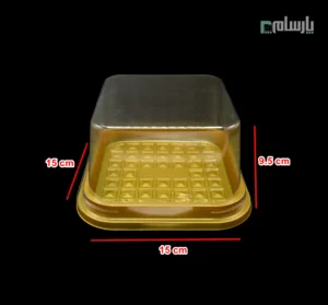ظرف یکبار مصرف بنتو کیک مربع زیره طلایی مات-پت-ابعاد