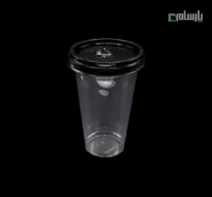 لیوان یکبار مصرف کلاسیک 550 سی سی درب تخت دهانه 95 مشکی پانچ دار