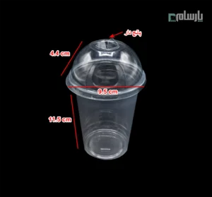 لیوان یکبار مصرف کلاسیک 400 سی سی درب حبابی شفاف دهانه 95 پانچ دار-ابعاد